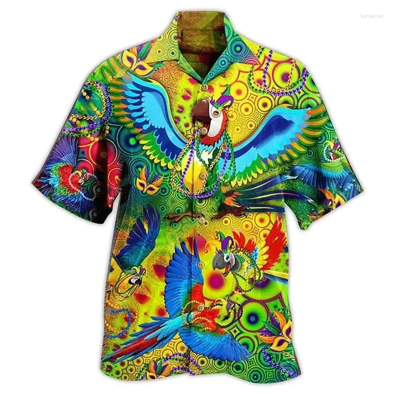 Camisas casuais masculinas Praia havaiana Parrot Gráfico para masculino Moda Moda Hawaii Coconut Tree Animal 3D Impresso de manga curta Tops de férias