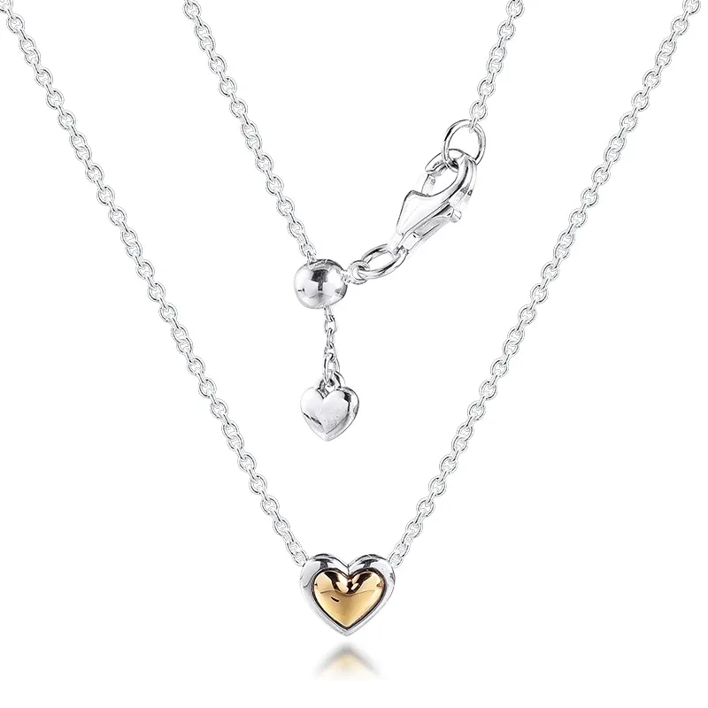 Kettingen koepels Golden Heart Collier ketting Sterling Silver Jewelly Spring Nieuwe stijl Woman Fashion Jewelry 45cm slangenketen sieraden