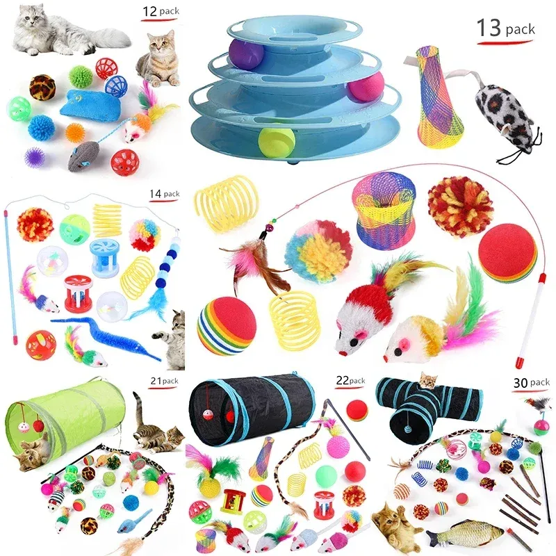 Toys Interactive Cat Intelligence Training Toys Set Funny Selfhey Tunnel Toy Training Plate Tower för Cat Jouet Chat Juguetes Gatos