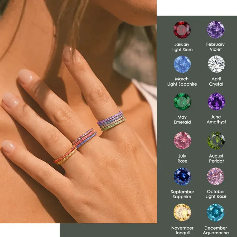 Rings Duoying roestvrij staal nieuwe stijl geboortesteen zirkonia ring vrouwen kleurrijke pave cirkel ringen cadeau voor meisjes