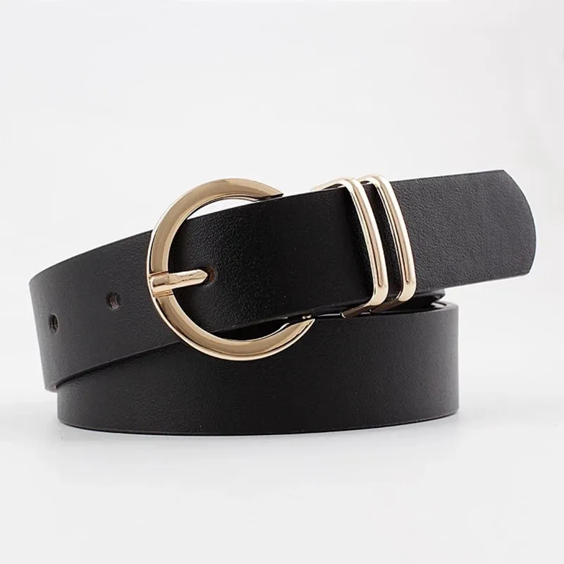 Womens Textured Leather Belt with Round Pin Buckle: Timeless