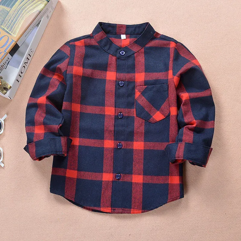 T-shirts printemps automne enfants chemises garçons mode plaid plaid mandarin cols longues chemises pour les enfants de 212 ans portent des vêtements