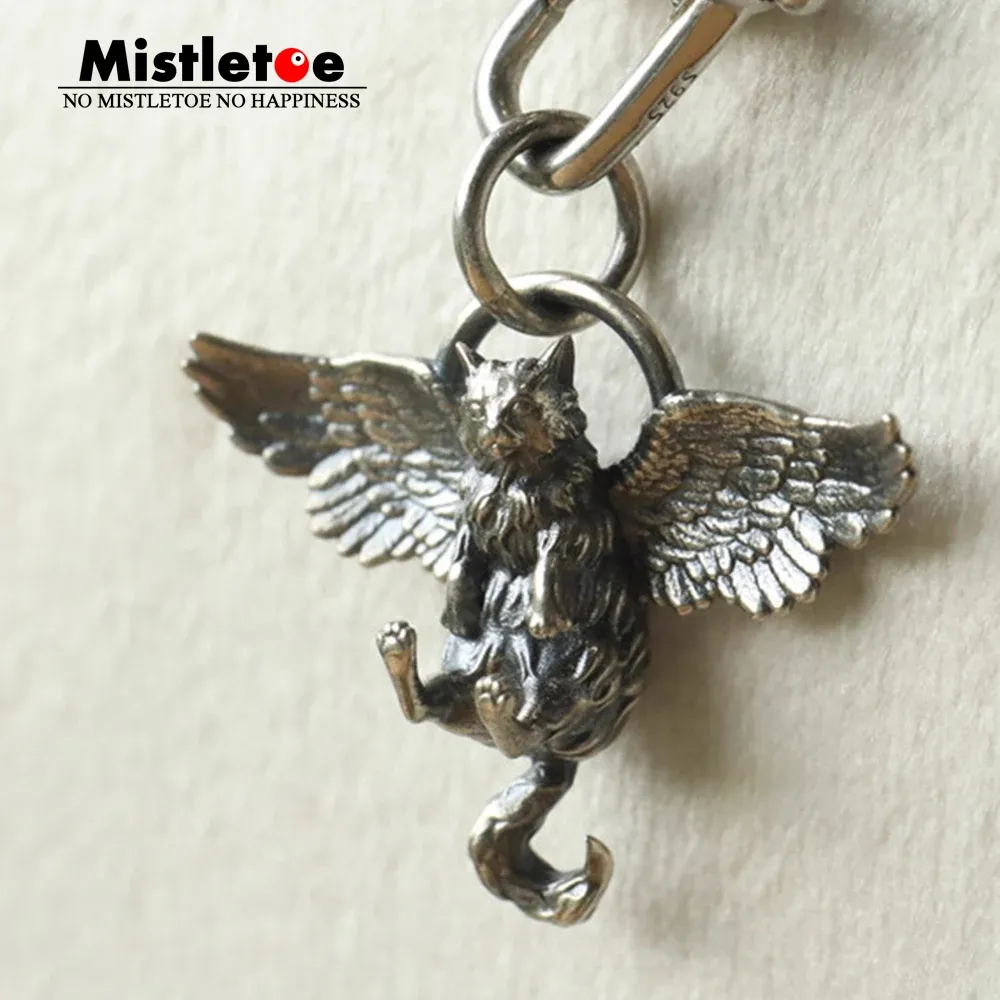 Pendants Mistletoe 925 Sterling Silver Vintage Flying Cat Pendant Dangle Charm Jewelry