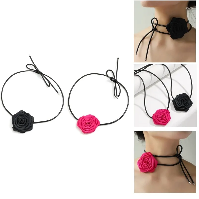 Choker Big Rose Flower Necklace Långt justerbart rep halschain gotisk klavikelkedja blommig krage kvinnor smycken på dropship