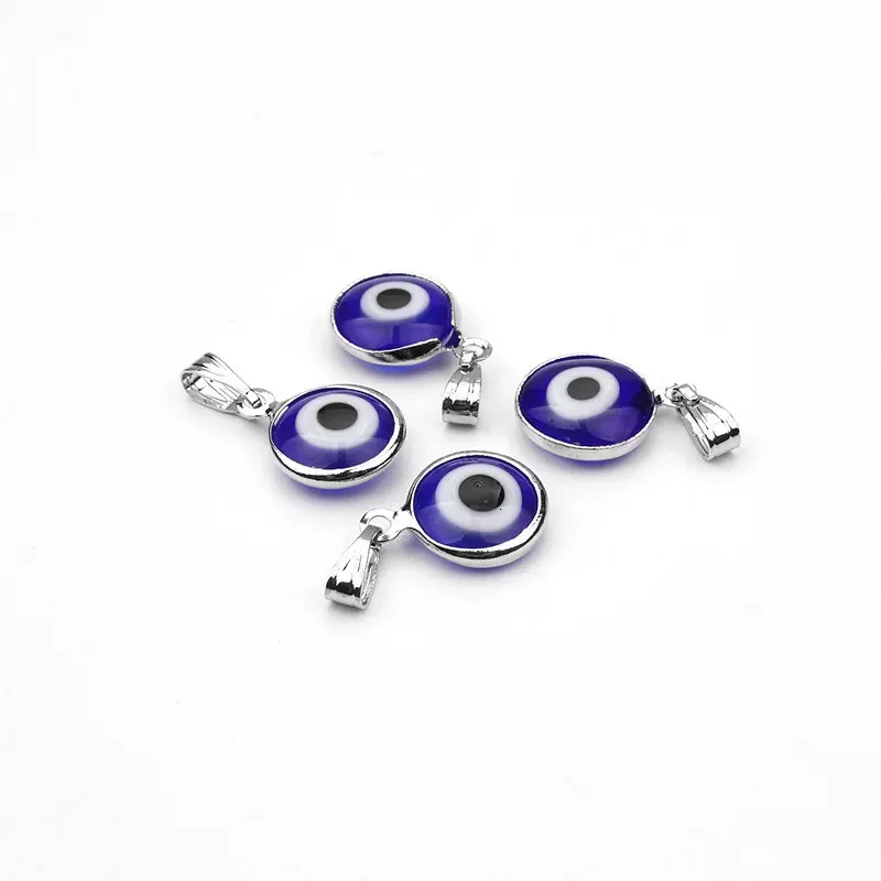 Lucky Eye 10pcslot Alloy Metal Silver Color Blue Glass Round Charms Pendant Jewelry Findings For DIY Necklace Handmade 240408
