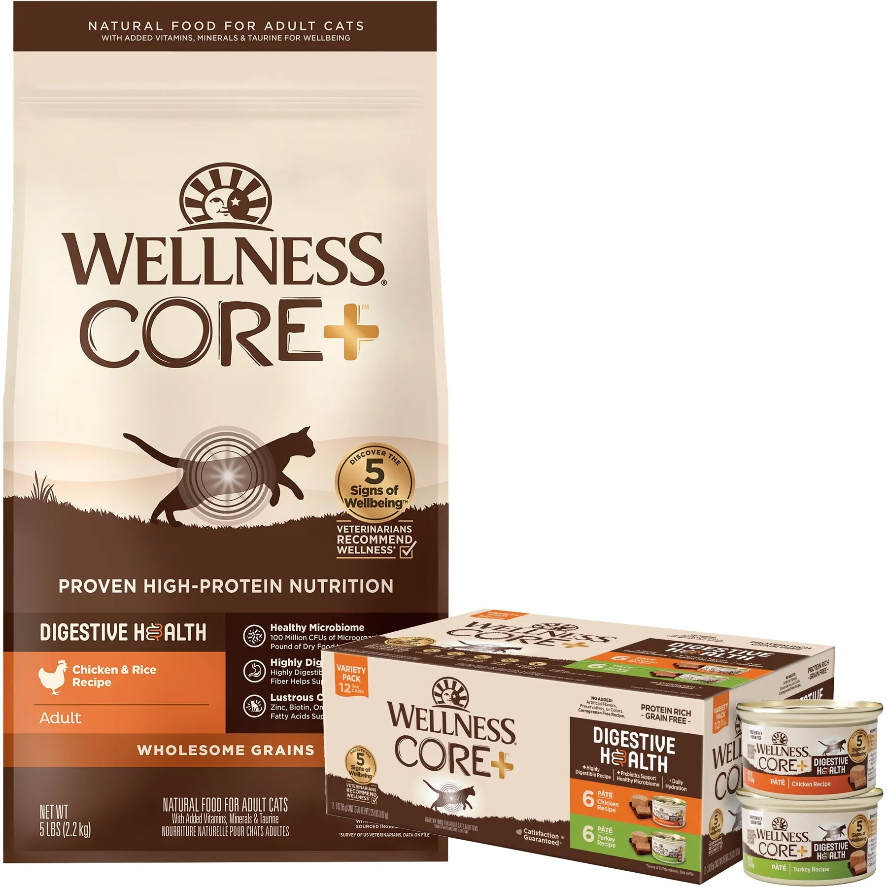 Wellness CORE+ Digestive Health Chicken & Turkey Pate Grain-Free Wet Cat  Food 3-oz Can Case of 12 and CORE Wholesome Grains Chicken & Rice Dry Cat  Food from Dhgate Cat Wet Food -