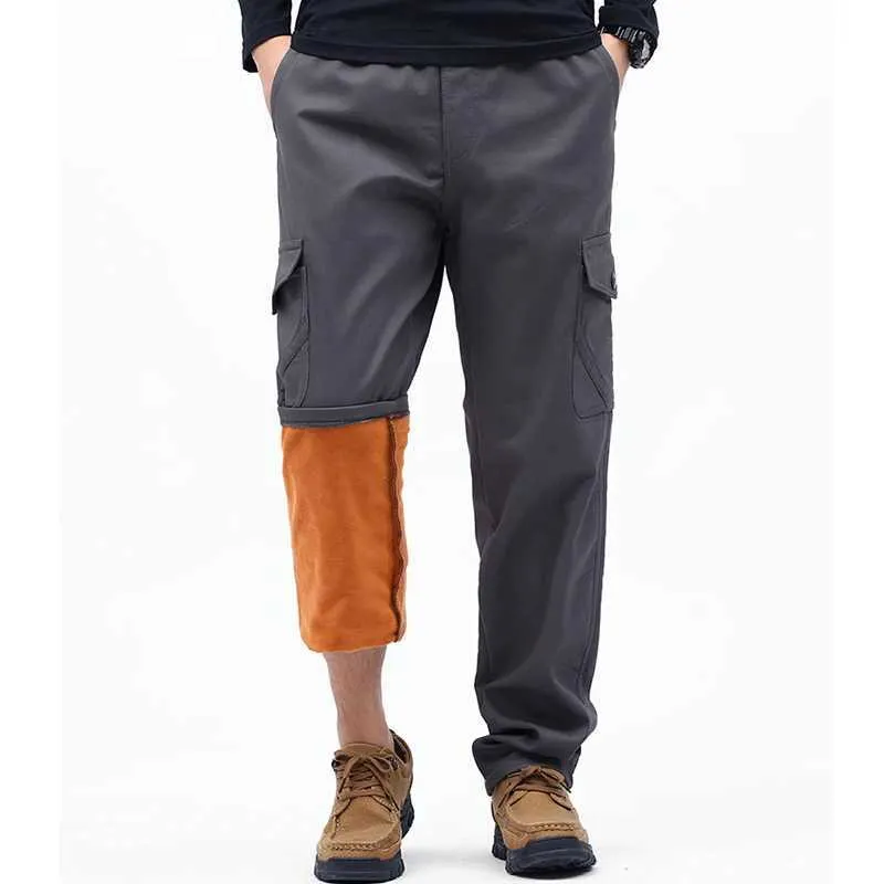 Men's Pants Men Plush Thickened Casual Pants Winter Warm Cargo Pants Straight Outdoor Multiple Pockets Trousers Autumn Fashion Sports Pants Y240422