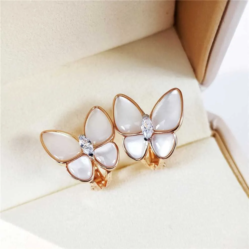 Designer Brand Fashion Van White BEIMU Butterfly Orecchini 925 Sterling Silver placcato con gioielli in oro 18K