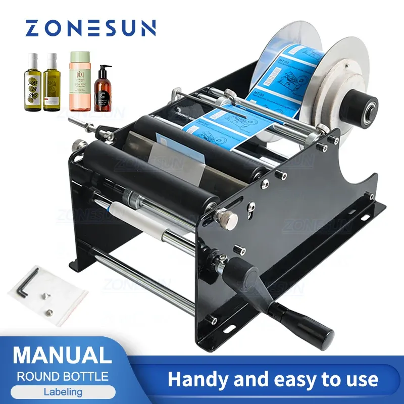 Sealers Label Applicator Manual Round Bottle Labeling Machine For Applying Cylindrical Jar Can Tube With Handle ZS50 ZONESUN