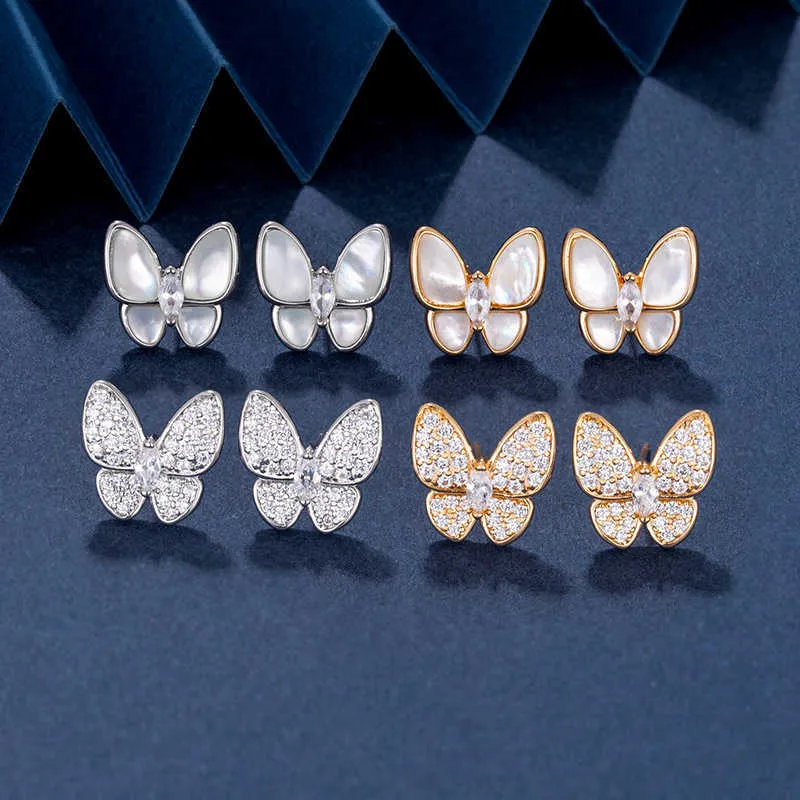 Designer charm Gold Van Butterfly Earrings Full of Diamond Fritillaria Shell Super Immortal Light Luxury Advanced and Simple