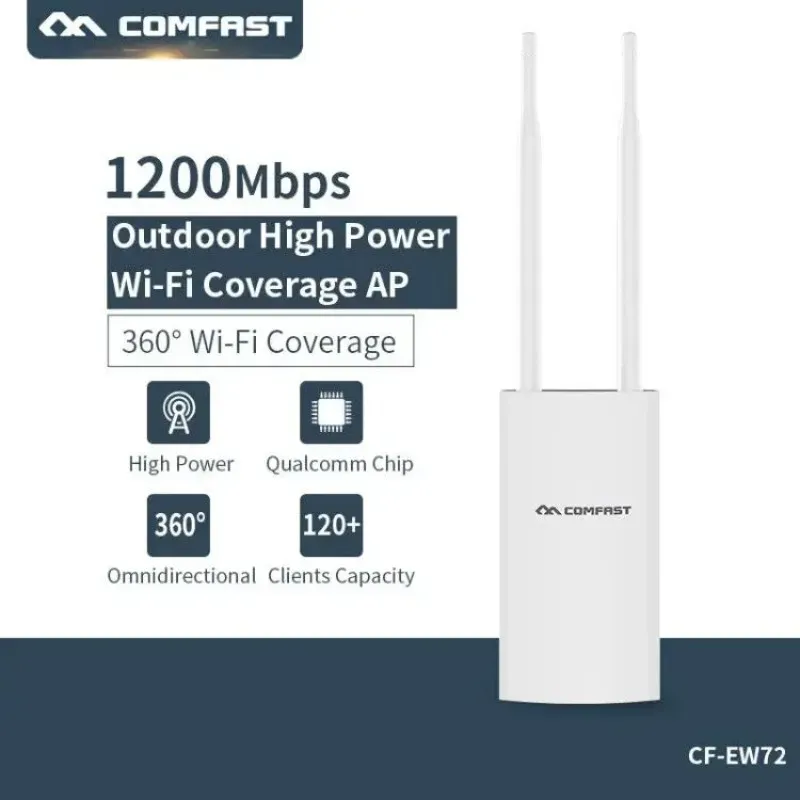 Routery Comfast 27dBm Outdood WETORPOOF BEZPOLEMNE ROUTER WIFI DUAL BADE 5G 867 Mbps/2,4G 300 Mbps AP Repeater 2*5DBI Antena