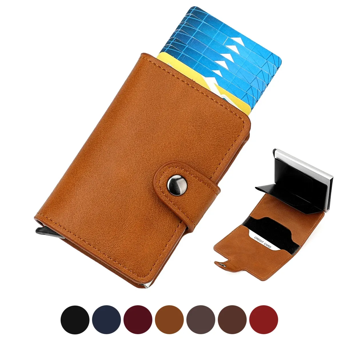 Holders Men's Credit Card Holder Leather Wallets Card Holder Women Mini Wallet Man Money Clip Automatic Popup Antitheft Wallet for Men