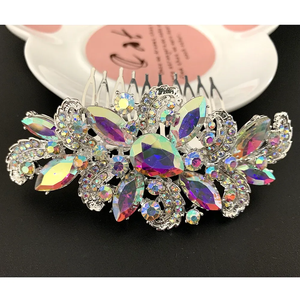 Sieraden zilveren kleur ab rhinestone bloemen blad bruids haar kam voor meisjes kristallen hoofd ornamenten sieraden vrouwen bruiloft haaraccessoires