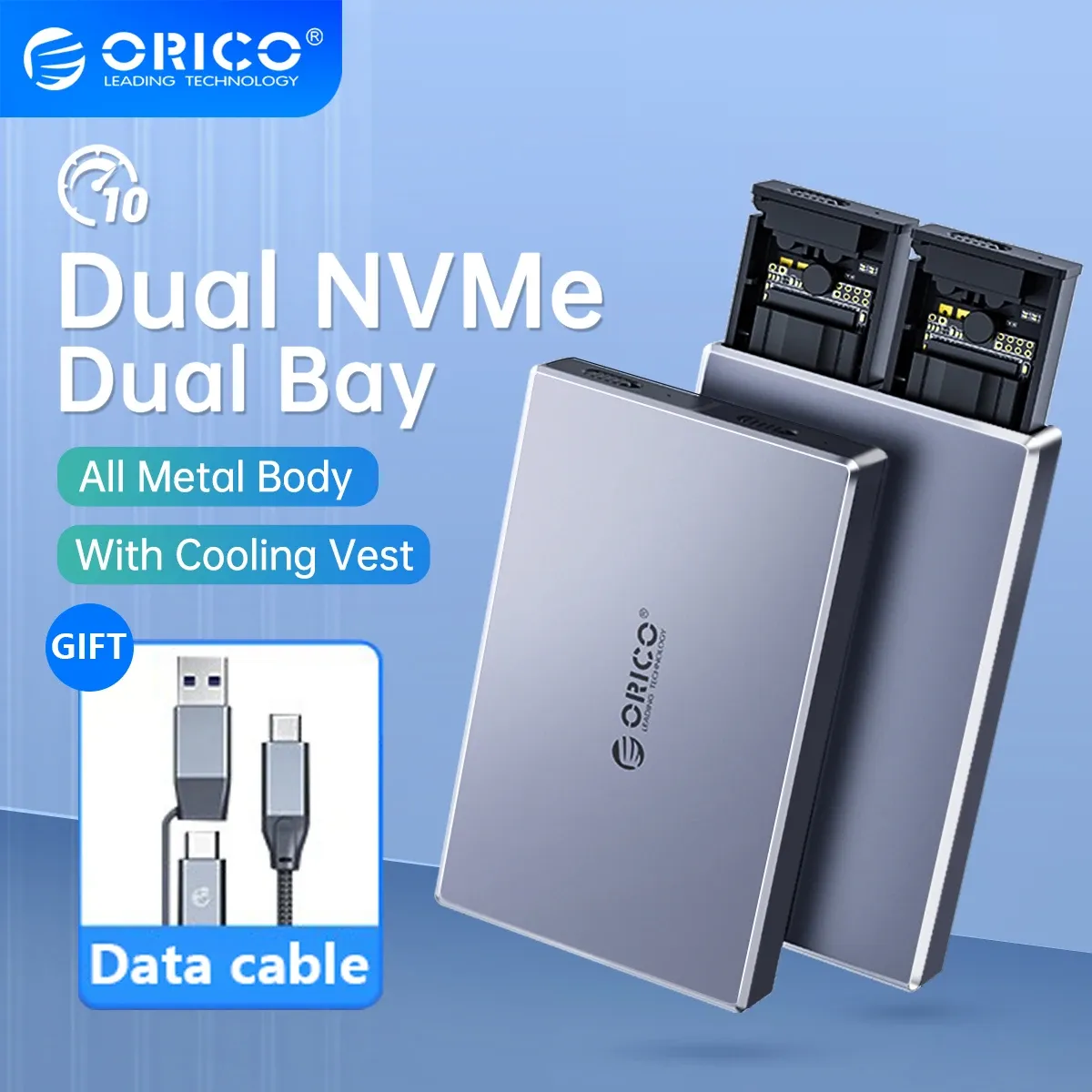 Gabinete ORICO 10GBPS SSD NVME M2 Suporte de caixa Dual Bay M.2 NVME SSD Ferramenta de disco livre Disco rígido NVME Gabinete NVME para laptop para PC