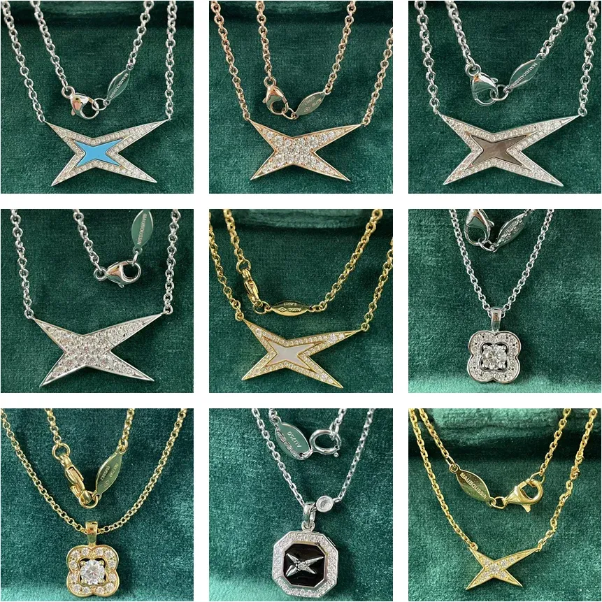 Kolyeler Yıldız Şekli Dört Yaprak Yonca Kolye Kadınlar için Altın 925 STERLING Gümüş Onyx Paris Fransız Tarzı Lüks Takı Ücretsiz Nakliye