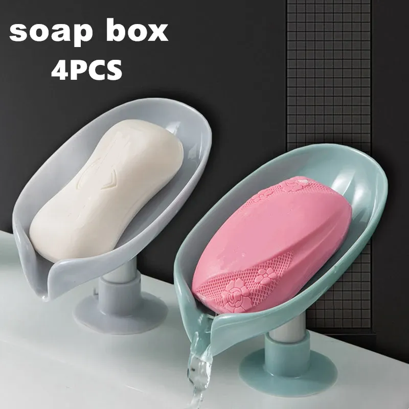 Dishes Leaf Design Drain Soap Box With Suction Cup Decorative Plastic Self Draining Bathroom Soap Tray Bathroom Organizers Storage