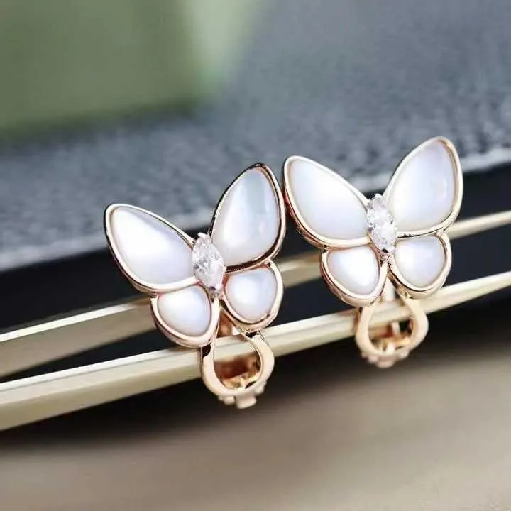 Charme de créateur 925 Boucles d'oreilles en argent sterling Van Butterfly plaqué avec une haute édition de Fritillaria en or rose 18 km