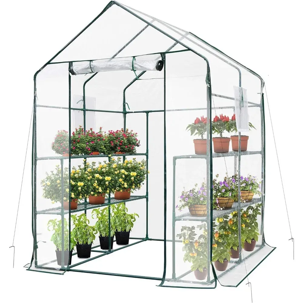 Greenhouse Garden 57x57x77inch Transparent Mini Walkin Green House med fönster och ankare för utomhus 240415