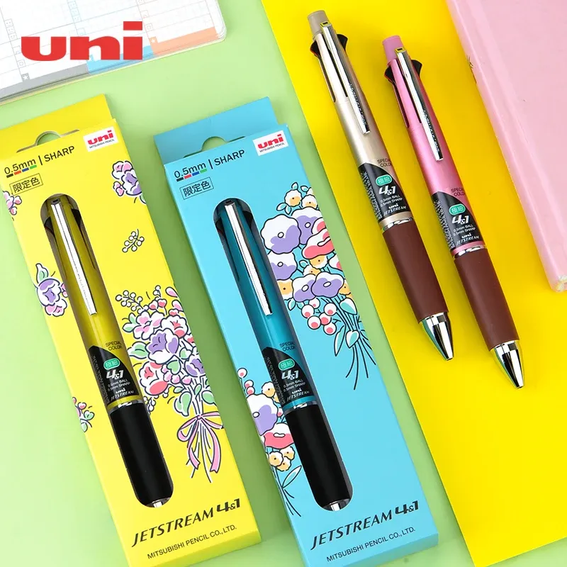 Ручки Uni JetStream Flower Language Limited 4+1 Многофункциональная пресса BallPoint Pen Автоматическая ручка Средняя масляная ручка GMSXE51000 Подарочная коробка