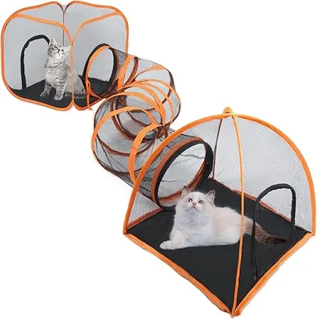 Portable Cat Playpen: Outdoor Cat Tunnel Tent for Small Animals Double  Fun!