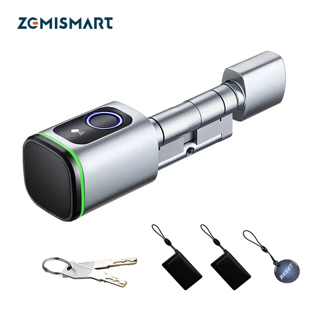 Kontroll Zemismart Tuya Ble Smart Electronic Door Lock Diy Cylinder Core FingerPrint App Keys IC Card Unlock för Home Hotels Security