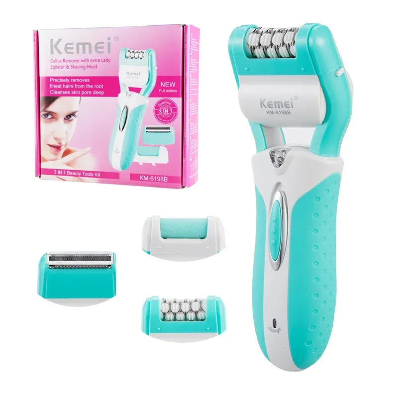 Rakare Kemei 3 i 1 uppladdningsbar Lady Epilator elektrisk hårborttagning Depilador Callus Dead Skin Remover Hair Shaver Foot Care Tool