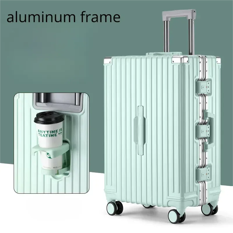 Luggage Travel Suitcase Aluminum Frame Fashion Luggage on Mute Wheels Password Business USB Rolling Case Multifunction CarryOns Cabin