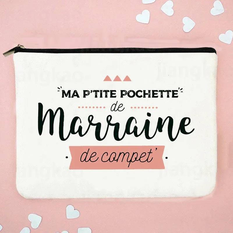 Kosmetiska väskor b gudmor franska tryck smink resor toalettartiklar arrangör kvinnlig tvätt förvaring påse kvinnor fall marraine gåvor