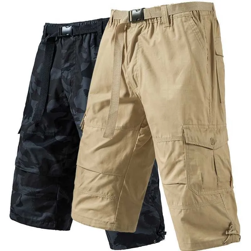 Pantalon pour hommes Pantalons de culture à la culture décontractée Shorts de cargaison à fermeture éclair léger poids d'été refroidisse pantalon court 3/4 pantalon de survêtement Y240422