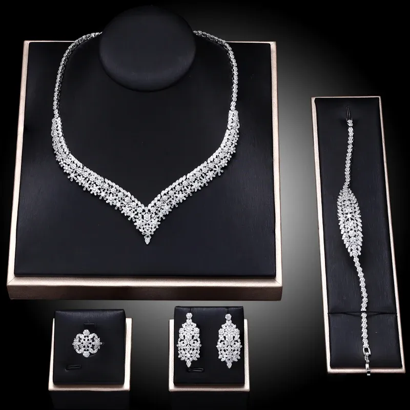 Necklaces Necklace Drop Earring Dubai Full Wedding Jewelry Set for Bridal Wedding Zirconia Set