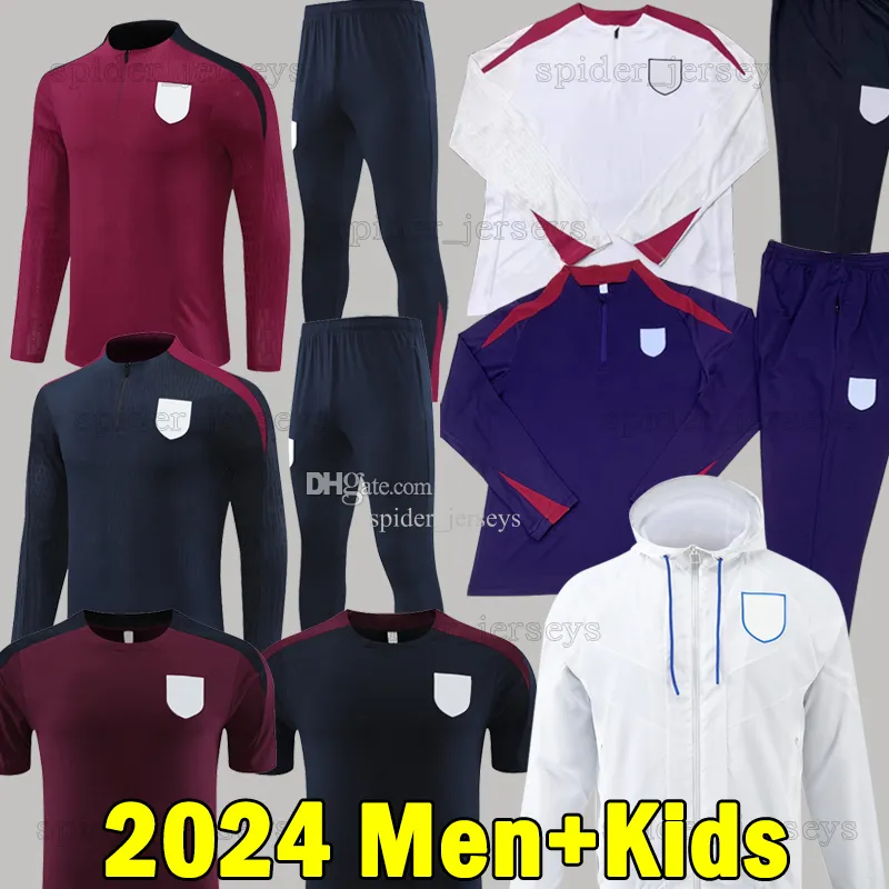 2024 Englands Soccer Set 24 25 Trench Coat Jacket Tracksuits Lång ärm en trenchrock med en hattträningsdräkt Halv Pull Cagoule Jacket Vuxen Kids Football Shirts