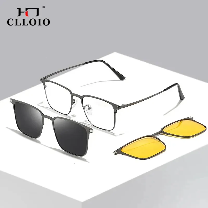 Clloio 3 in 1 Magnet Clip Glasses Frame Men Women Myopia Prescription Glasses Optical Sunglasses Eyewear 240403