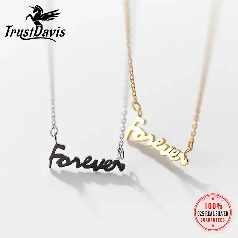 Necklaces TrustDavis Real 925 Sterling Silver Fashion Sweet Forever Pendant Short Necklace For Women Wedding Party Fine S925 Jewelry DA410