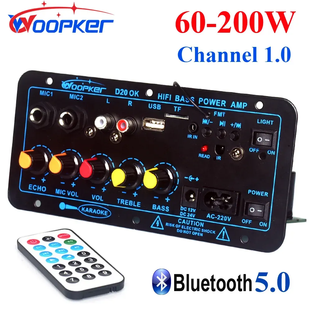 アンプWoopker D20 Bluetoothアンプボード60200Wホームオーディオ/カー/トラック/ RV/キャンピングカーUSB FM Radio TFプレーヤー用のサブウーファーアンプ