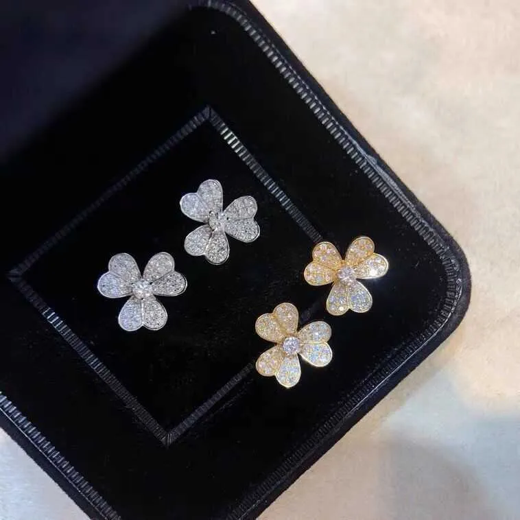 Designer Brand Van Trifolium Flower Earrings 925 Sterling Silver Plated 18K Gold V Family Diamond Full Grass Jewelry