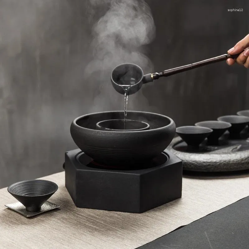 Teaware Set Korean Retro Simple Tea Ceremony Black Volcanic Cooker Bowl Home Electric Ceramic Spis Warmer Set