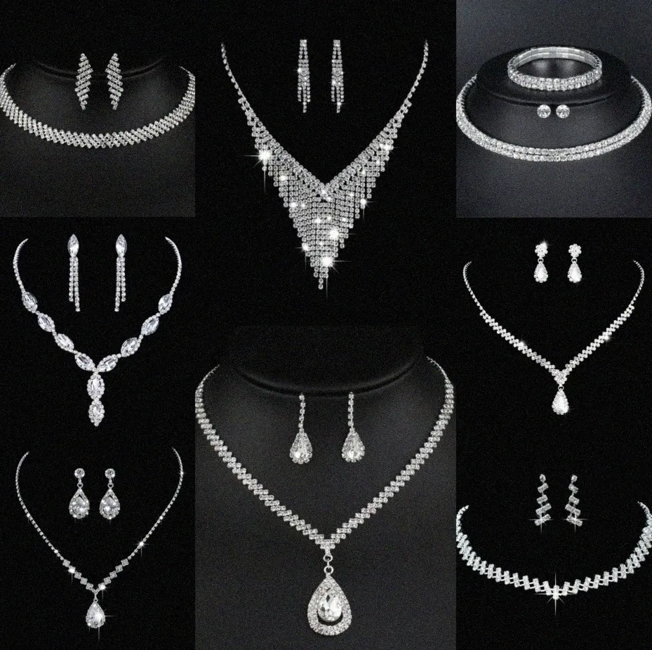 Värdebelt lab diamantsmycken Set Sterling Silver Wedding Halsbandörhängen för kvinnor Bridal Engagement Smyckesgåva 72LT#
