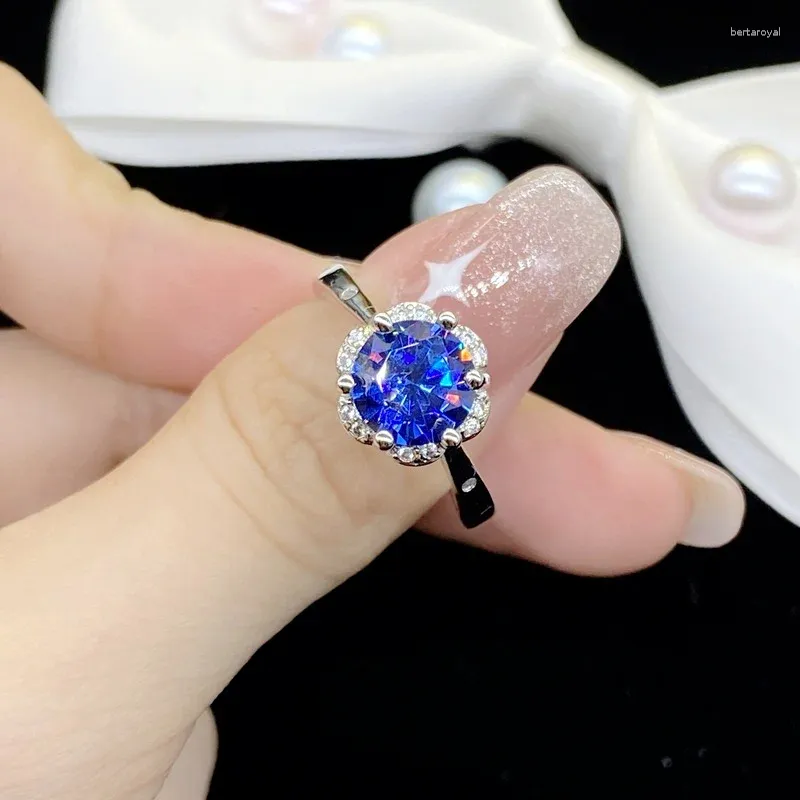 Anéis de cluster chegam simples imitação de moda redonda safira aberta para mulheres jóias de noivado de casamento zircão