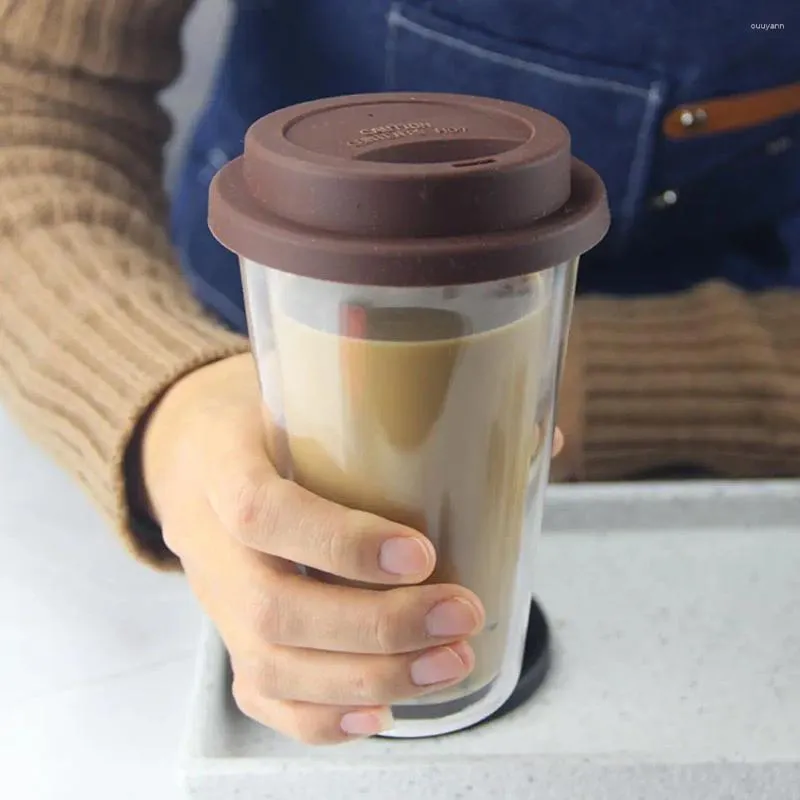 Bicchiere da vino da viaggio per bevande da viaggio caffè a doppia parete caffè isolato a doppia parete con coperchio da 350 ml di bevanda mattutina trasparente per