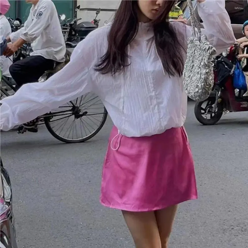 Röcke Sommer Mini Y2K Kleidung Koreanische Mode Satin für Frauen elastischer Taillenrock Schwarz Harajuku Pink