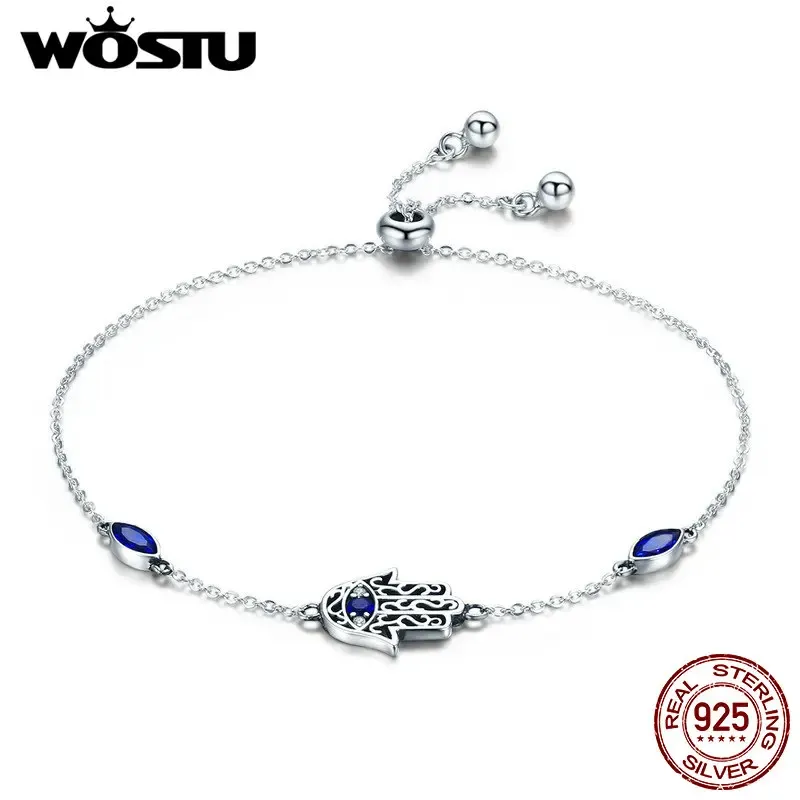 Bracelets Wostu Lucky Design 925 Sterling Silver Fatima Hands Royal Color Chain Link Bracelets For Women Fashion Jewelry Gift CQB076