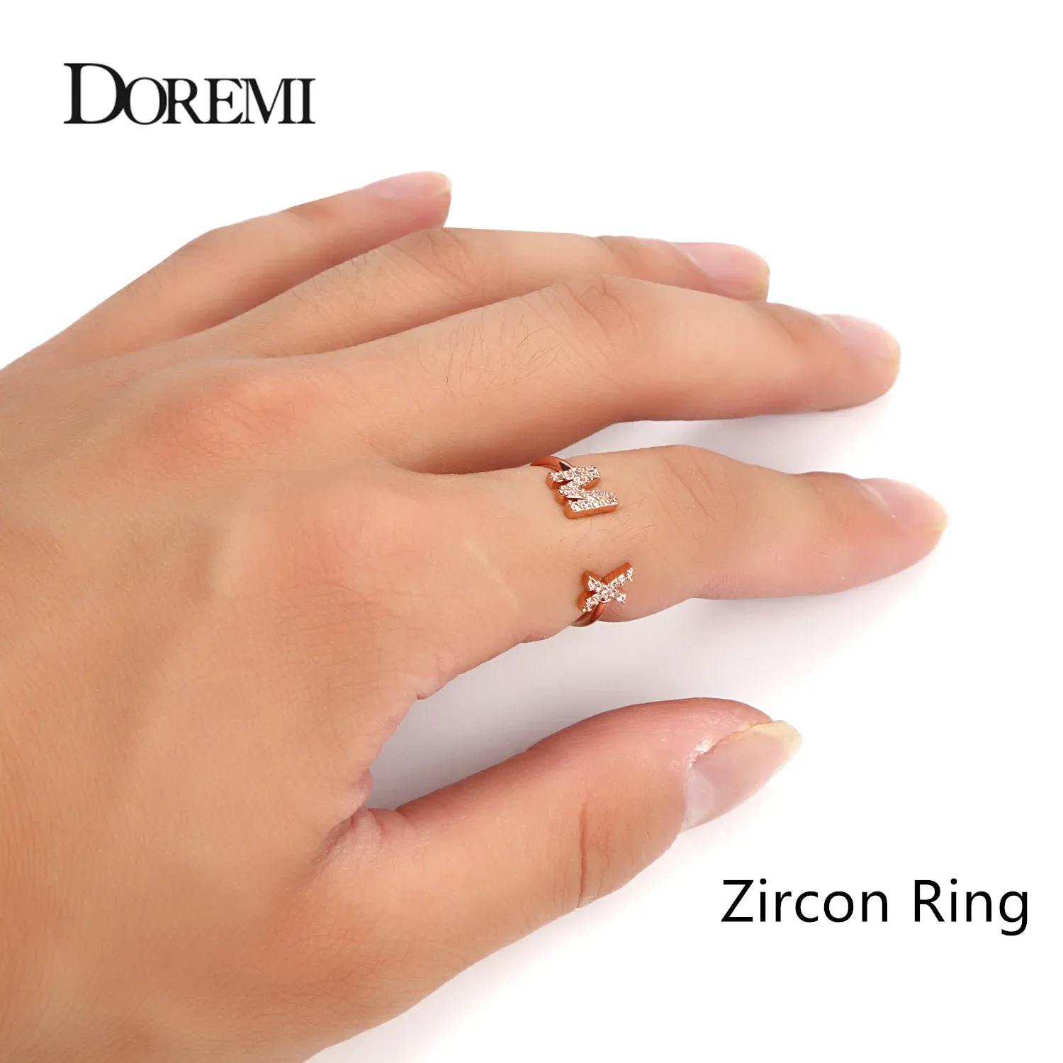 Anneaux Doremi 6 mm Letter Zircon Stone Custom Inimal Ring Femmes Rose Gold Fashion Bijoux Anneaux