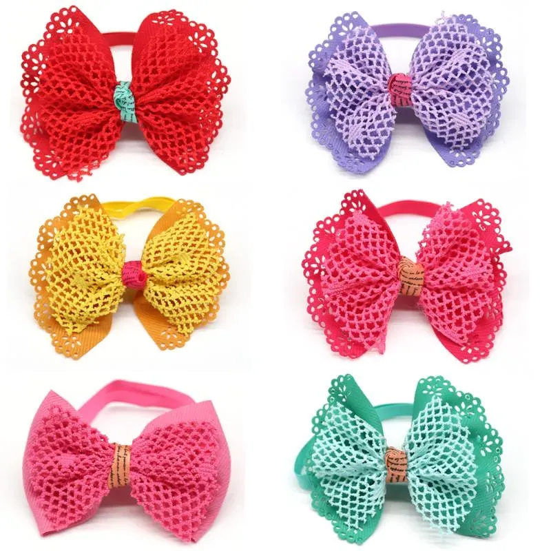 Dog Apparel 100pcs Pet Bowties Handmade Mesh Cloth Tie Bows Ties Bow Neck Accessory Holiday Grooming Prodtcs 6colour LL