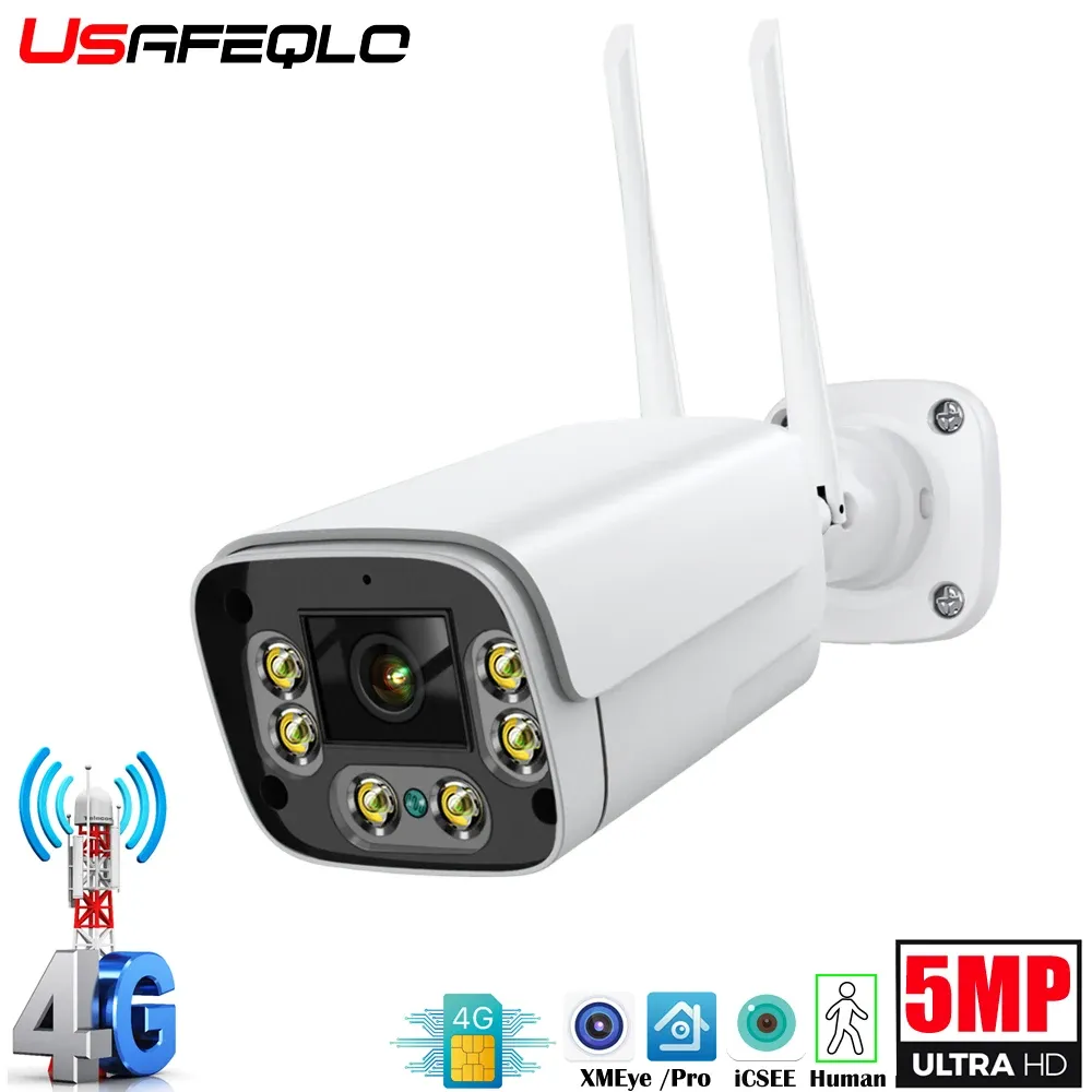 Cameras Outdoor Metal IP Camera 5MP 4G Sim Card WIFI AI Human Detection Wireless Bullet CCTV Camera Two Way Audio IR 30m iCSEE