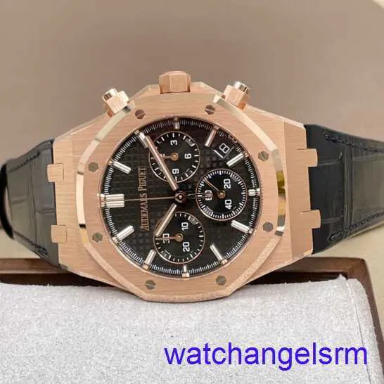 Zegarek AP nadgarstek Chronograph Royal Oak Series 26240or Rose Gold Black Belt Mens Mashur Business Sport Back Transparent Mechanical Watch