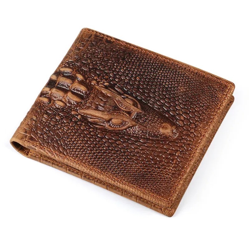 Plånböcker Ruil 2018 Nya män plånbok retro crecodile form äkta kohud läder korta plånböcker myntväska kort hållare