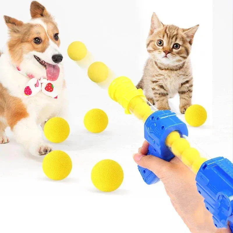 Toys Cat Toys Launch Training Interactive Shooter Gun Teaser Plush Ball Pet Creative Games Stretch Mini Pompoms Kittens leveranser