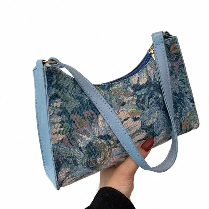yogodlns fi oljemålning axelväska för kvinnor fjäder ny armhåla handväskedesigner underarmsäck butik tote handväska handväska i9ky#