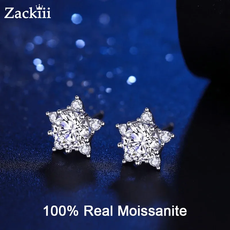 Earrings Real Moissanite Flower Stud Earrings 925 Silver 1ct 2ct Snowflake Diamond Earrings For Women Girls Party Promise Birthday Gift