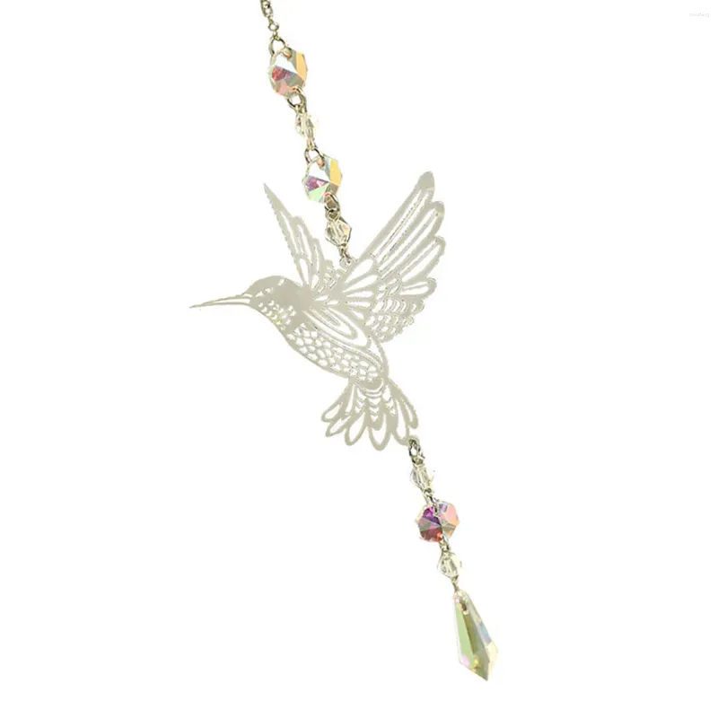 Trädgårdsdekorationer Metal Suncatcher Crystal Pendant Hollowed Out Hummingbird Wall Hangin for Birthday Christmas Gift